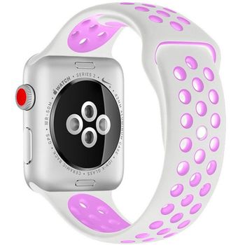 Curea iuni compatibila cu apple watch 1/2/3/4/5/6, 38mm, silicon sport, alb/mov