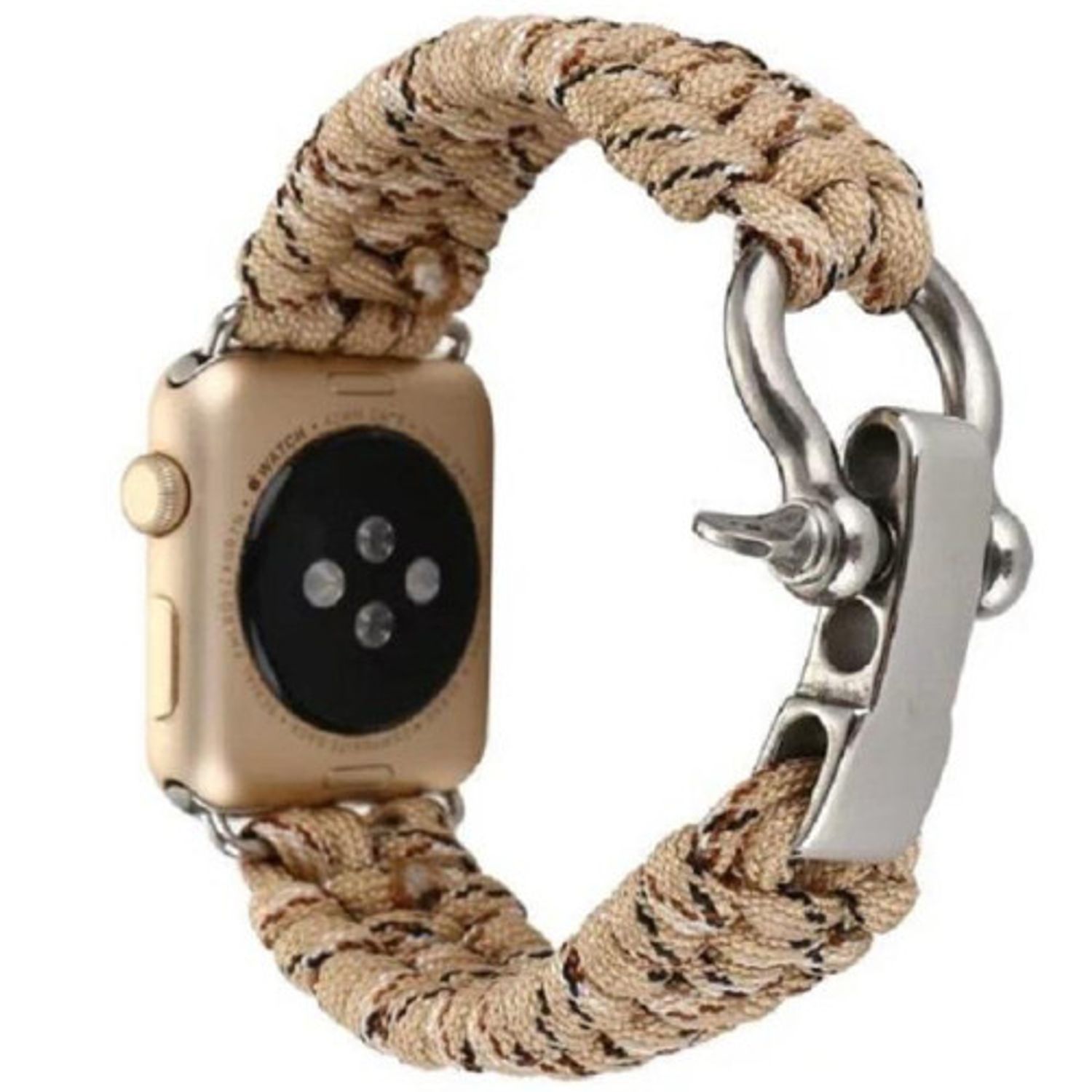 Curea iUni compatibila cu Apple Watch 1/2/3/4/5/6, 42mm, Elastic Paracord, Rugged Nylon Rope, Cream fotografia produsului