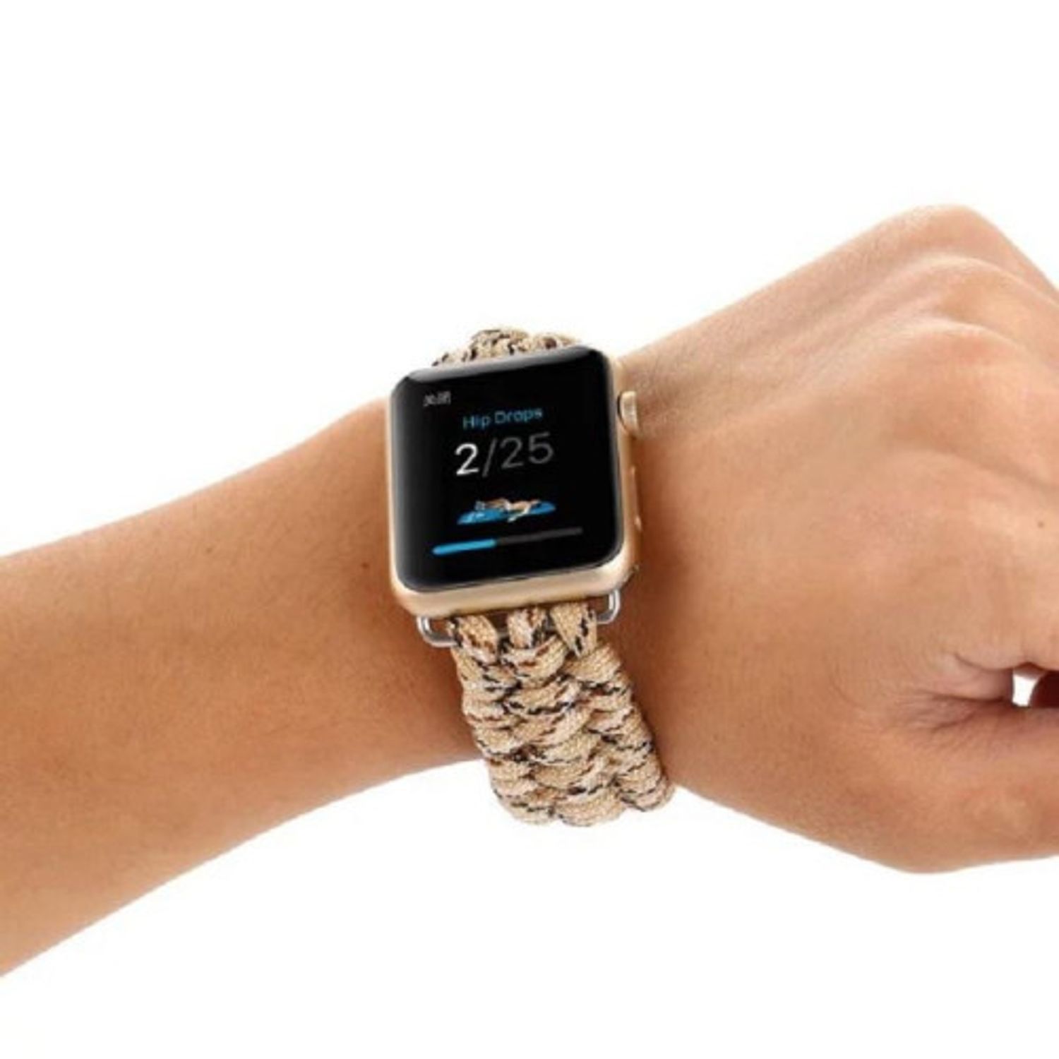 Curea iUni compatibila cu Apple Watch 1/2/3/4/5/6, 42mm, Elastic Paracord, Rugged Nylon Rope, Cream fotografia produsului View 5 L