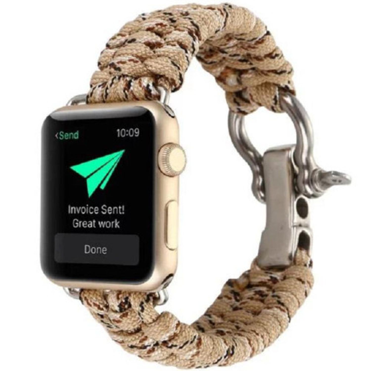 Curea iUni compatibila cu Apple Watch 1/2/3/4/5/6, 42mm, Elastic Paracord, Rugged Nylon Rope, Cream fotografia produsului View 2 L