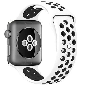 Curea iUni compatibila cu Apple Watch 1/2/3/4/5/6, 38mm, Silicon Sport, Alb/Negru