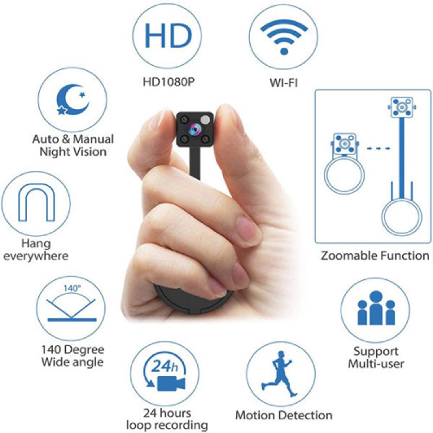 Mini Camera Spion iUni A10, Wireless, Full HD 1080p, Audio-Video, Night Vision fotografia produsului View 3 L