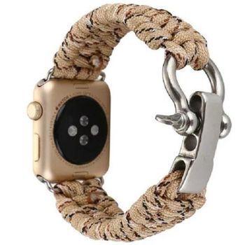 Curea iUni compatibila cu Apple Watch 1/2/3/4/5/6, 38mm, Elastic Paracord, Rugged Nylon Rope, Cream