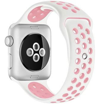 Curea iUni compatibila cu Apple Watch 1/2/3/4/5/6, 42mm, Silicon Sport, Alb/Roz Pal image13