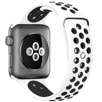 Curea iuni compatibila cu apple watch 1/2/3/4/5/6, 42mm, silicon sport, alb/negru