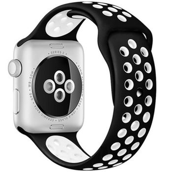 Curea iUni compatibila cu Apple Watch 1/2/3/4/5/6, 38mm, Silicon Sport, Negru/Alb