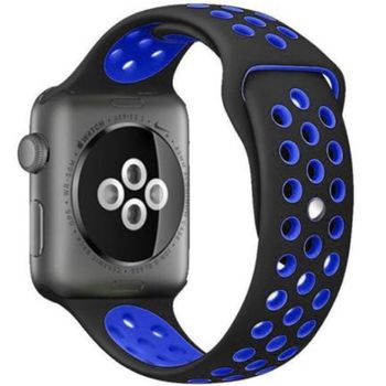 Curea iuni compatibila cu apple watch 1/2/3/4/5/6, 42mm, silicon sport, negru/albastru