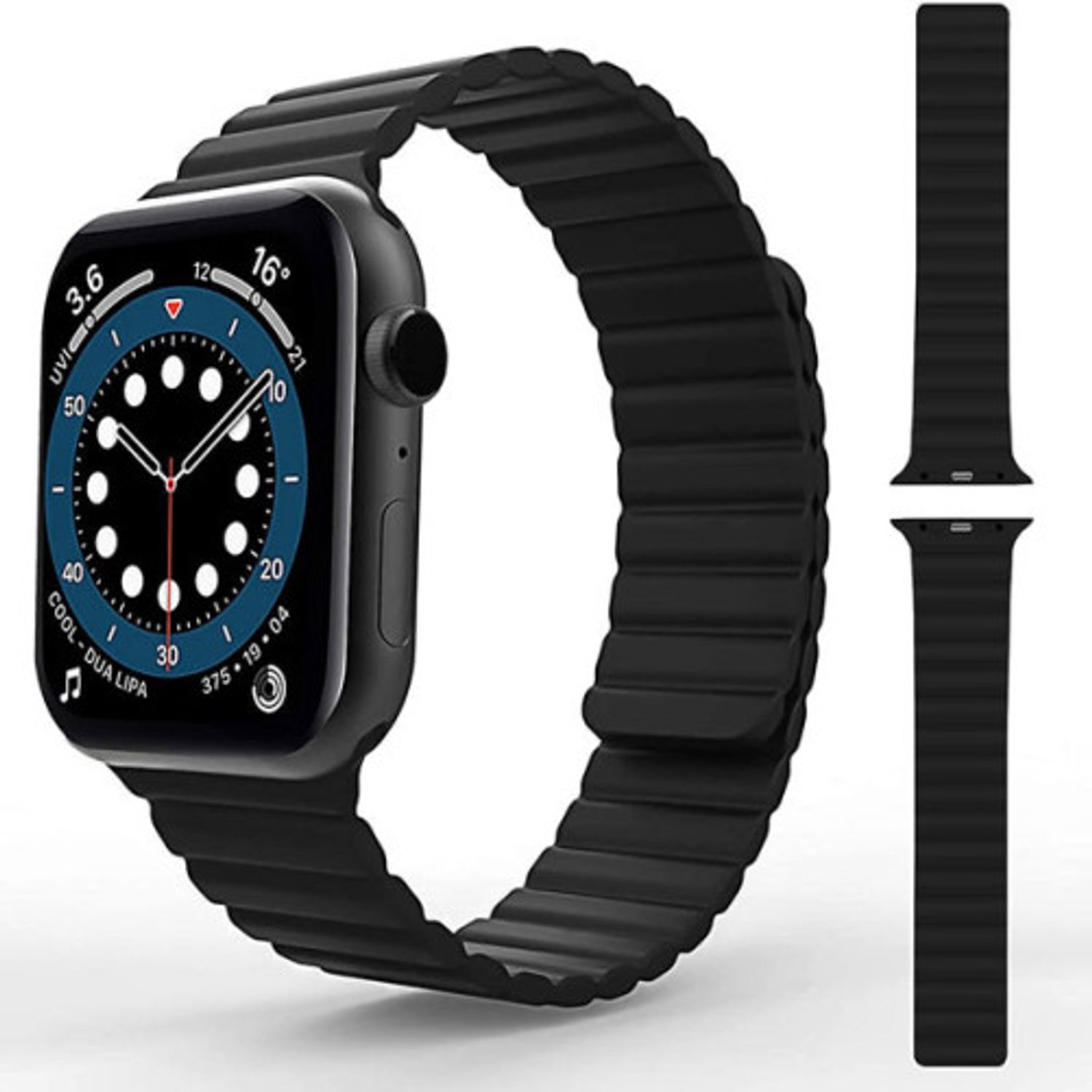 Curea iUni compatibila cu Apple Watch 1/2/3/4/5/6, 42mm, Silicon Magnetic, Black fotografia produsului View 2 L