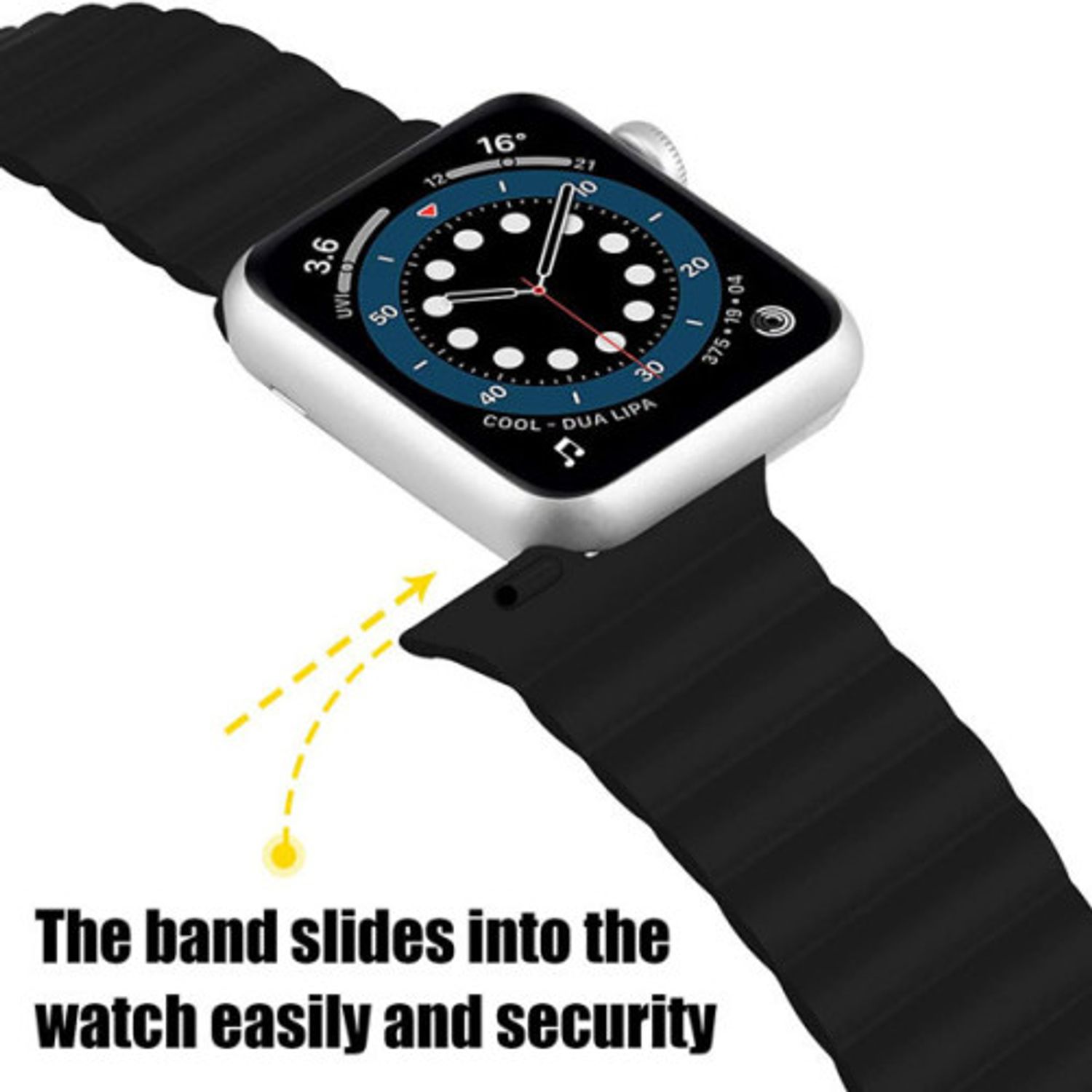 Curea iUni compatibila cu Apple Watch 1/2/3/4/5/6, 42mm, Silicon Magnetic, Black fotografia produsului View 4 L