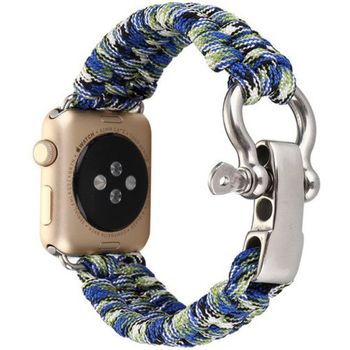 Curea iuni compatibila cu apple watch 1/2/3/4/5/6, 38mm, elastic paracord, rugged nylon rope, blue and green