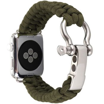 Curea iuni compatibila cu apple watch 1/2/3/4/5/6, 42mm, elastic paracord, rugged nylon rope, green