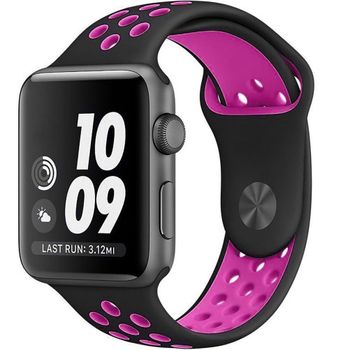 Curea iuni compatibila cu apple watch 1/2/3/4/5/6, 38mm, silicon sport, negru/roz