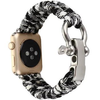 Curea iUni compatibila cu Apple Watch 1/2/3/4/5/6, 38mm, Elastic Paracord, Rugged Nylon Rope, Black and White elefant.ro