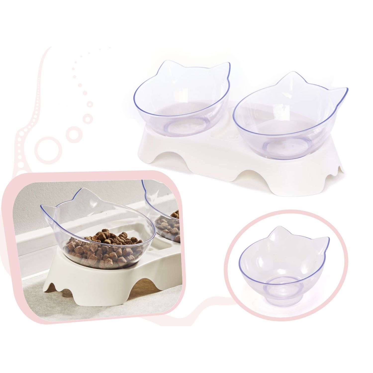 Castron dublu pentru animale de companie, transparent, Gonga fotografia produsului View 2 L
