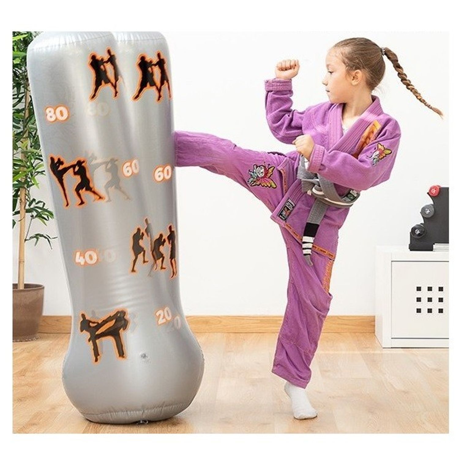 Sac de box gonflabil pentru copii, 115 cm, gri fotografia produsului View 3 L
