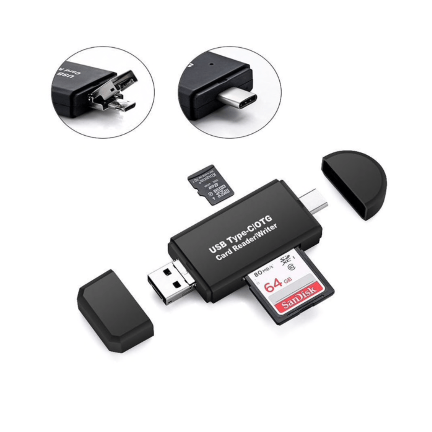 Card Reader OTG 3in1, Cititor de carduri Compact PVC - Universal TF / SD Memory, Micro USB Combo, Type-C, USB, Gonga fotografia produsului View 2 L