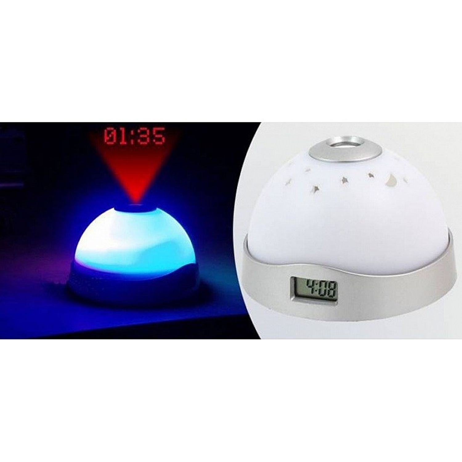 Ceas digital cu proiectie LED, 2 in 1, alb fotografia produsului View 2 L