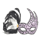 Masca carnaval venetian cu pene si imprimeu leopard, mov fotografia produsului