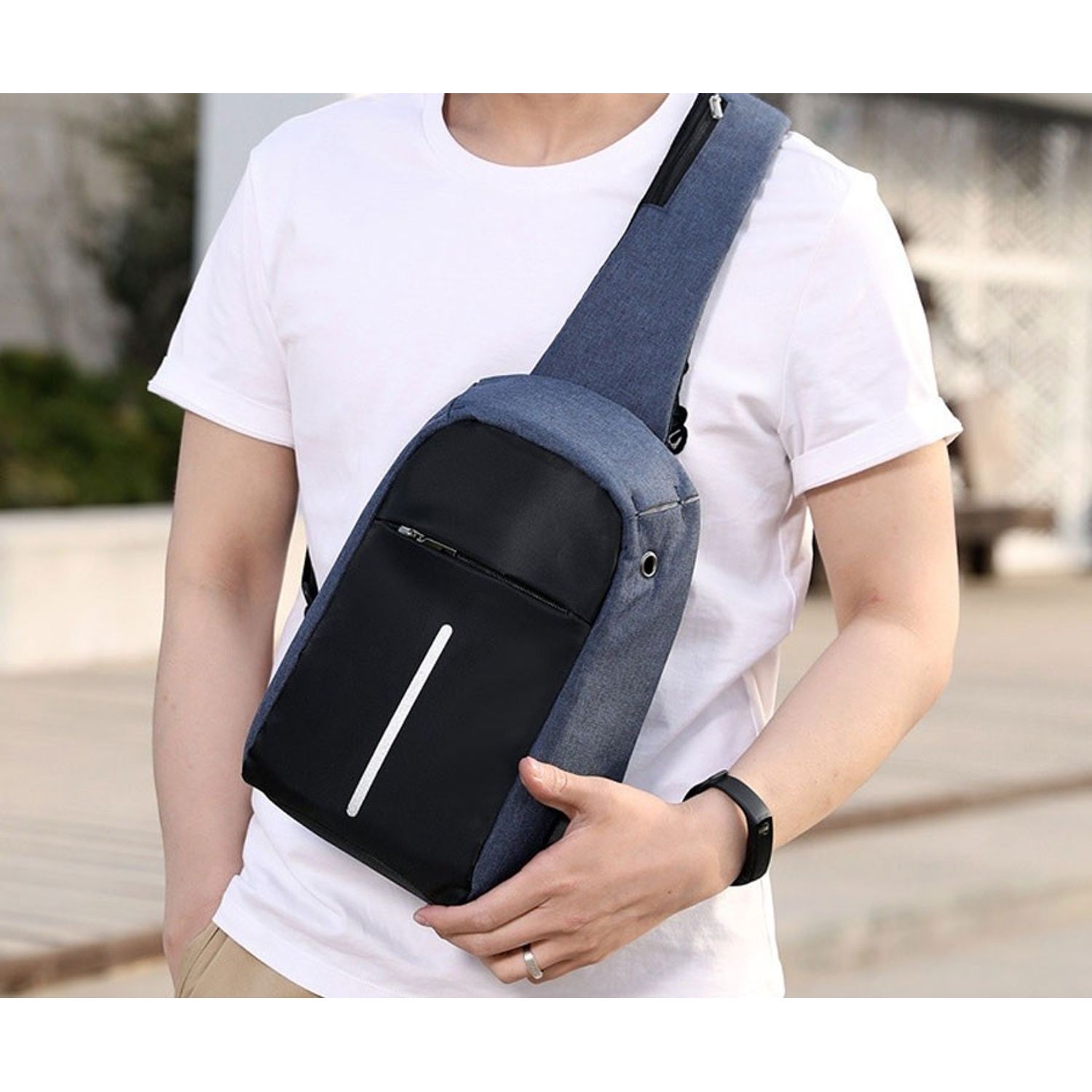 Rucsac cu un umar antifurt, cu USB, impermeabil, albastru, Gonga fotografia produsului View 3 L