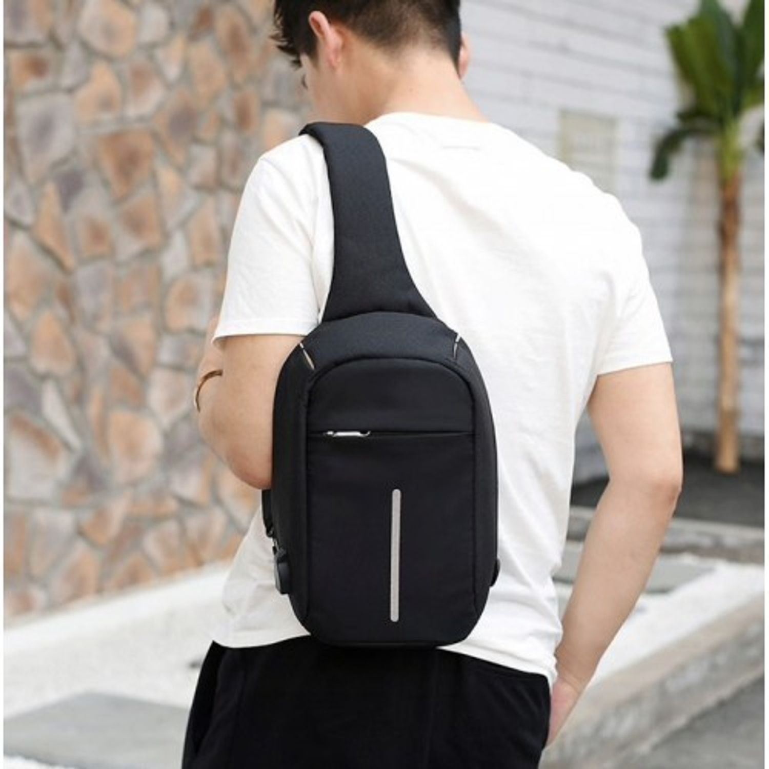 Rucsac cu un umar antifurt, cu USB, impermeabil, negru, Gonga fotografia produsului View 2 L