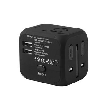 Adaptor pentru priza universal cu 2x porturi USB, UK/EU/US/AU, negru