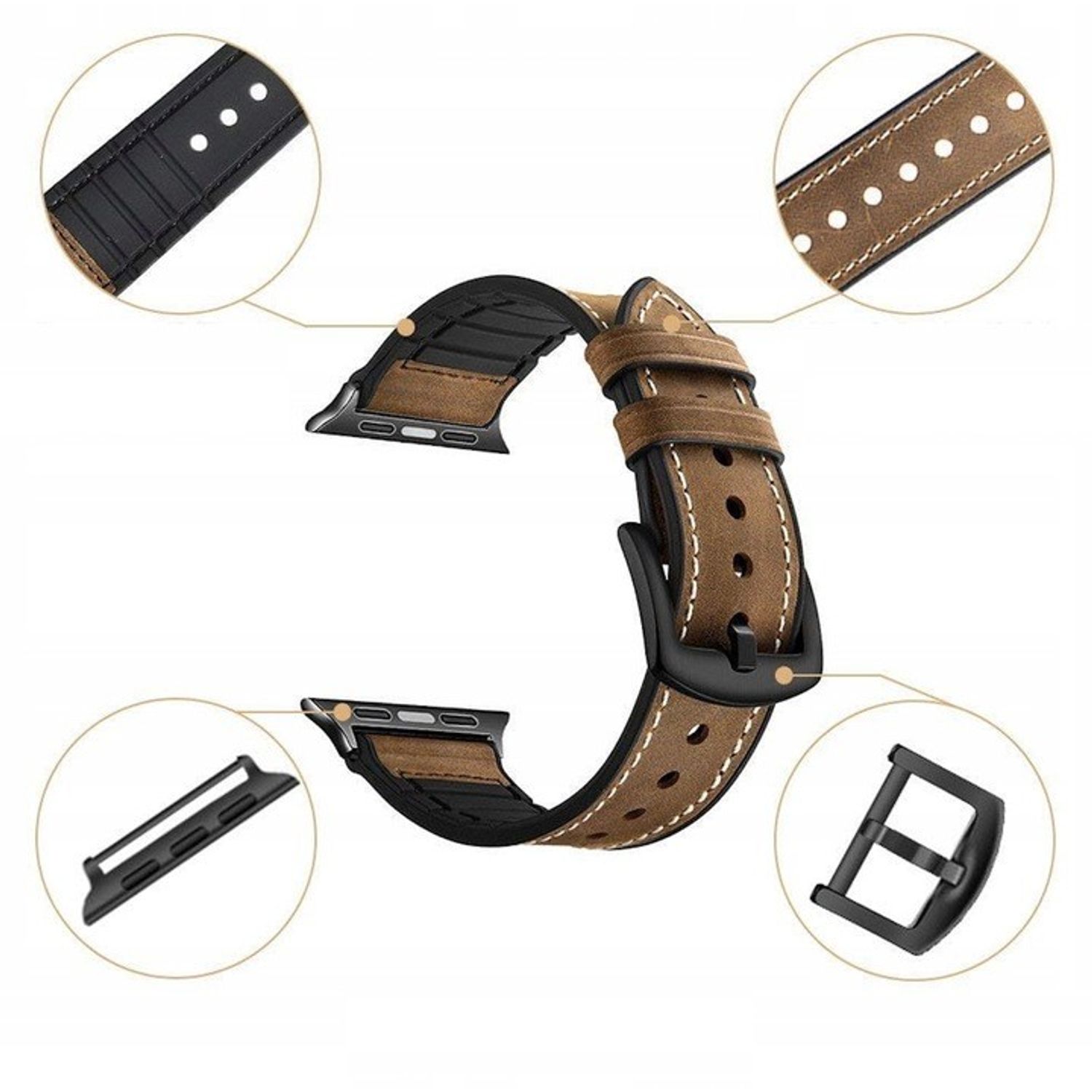 Curea compatibila Apple Watch, 42/44mm din piele, maro fotografia produsului View 3 L