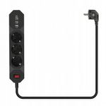 Prelungitor cu priza multipla, 3 posturi, 3 porturi USB, negru fotografia produsului