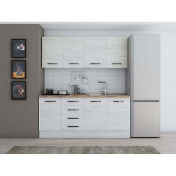 Set mobila bucatarie alfa 180 cm, culoare alb murdar