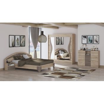 Set dormitor dome 6-20, sonoma, dulap 200 cm, pat 160×200 cm, 2 noptiere, comoda