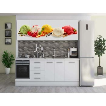 Set bucatarie alfa cu print, 260 cm, alb/inghetata