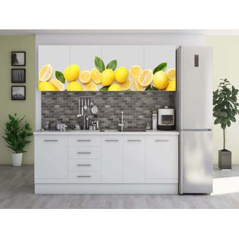 Set bucatarie alfa cu print, 260 cm, alb/lamaie