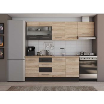 Set mobila bucatarie alfa - 240 cm, culoare sonoma / wenge