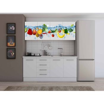 Set bucatarie alfa cu print, 180 cm, alb/fructe