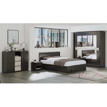 Set dormitor dome 2-20, wenge, dulap 200 cm, pat 160×200 cm, 2 noptiere, comoda