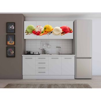 Set bucatarie alfa cu print, 180 cm, alb/inghetata