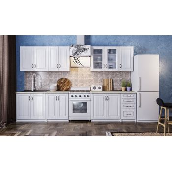 Set bucatarie provence mdf 2.6, 260x60x200cm, alb fibros