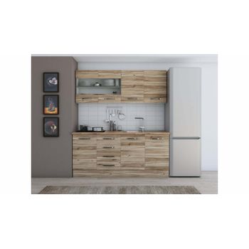 Set mobila bucatarie alfa 180 cm cu vitrina, culoare lyon