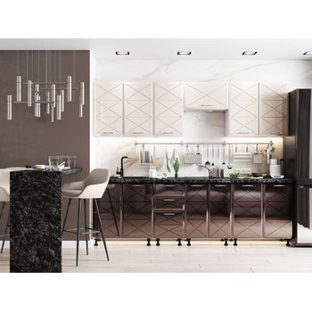 Set bucatarie, boston 2.6 mdf, 260x60x210cm, crem/ciocolata