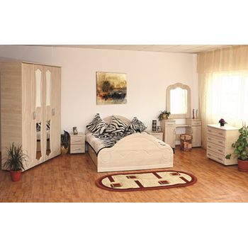 Set dormitor dany, cu dulap 4 usi, comoda, pat si noptiere, mdf mesteacan