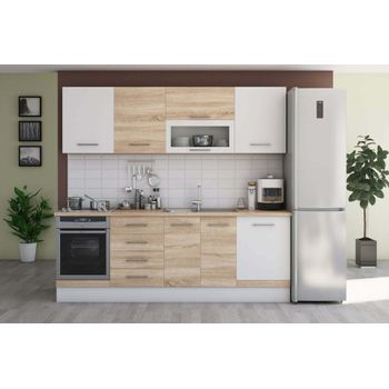 Set mobila de bucatarie alfa - 260 cm, culoare sonoma / alb