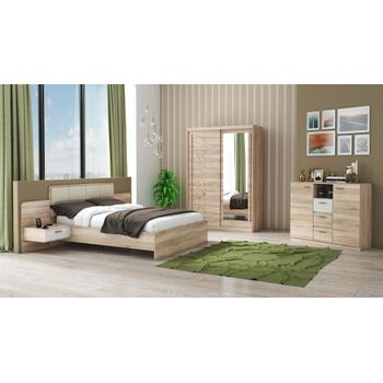 Set dormitor tokyo, sonoma, dulap 150 cm, pat 160x200 cm, 2 noptiere, comoda