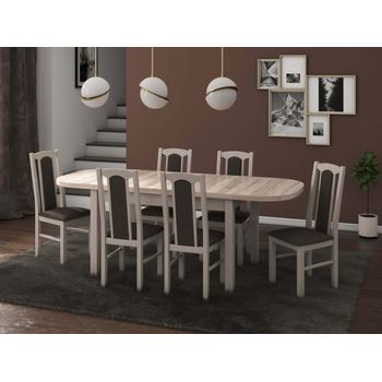 Set masa living venus1 s cu 6 scaune boss7 s6, sonoma, extensibila 160/200 cm, lemn masiv/stofa/pal