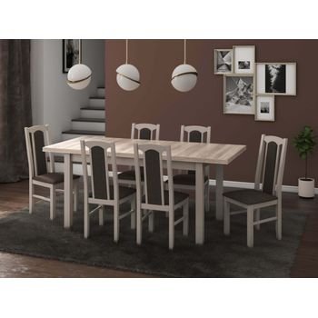 Set masa living Modena1 S cu 6 scaune Boss7 S6, sonoma, extensibila 140/180 cm, lemn masiv/stofa/pal