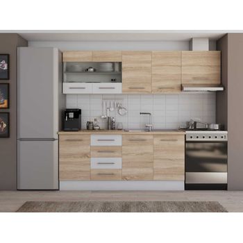 Set mobila bucatarie alfa - 240 cm, culoare sonoma / alb