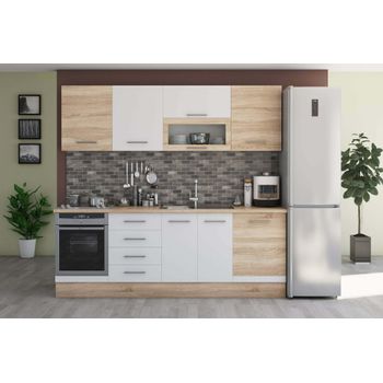 Set mobila de bucatarie alfa - 260 cm, culoare alb / sonoma