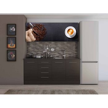 Set bucatarie alfa cu print, 180 cm, wenge/cafea