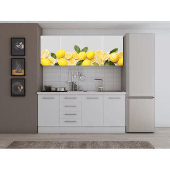 Set bucatarie alfa cu print, 180 cm, alb/lamaie