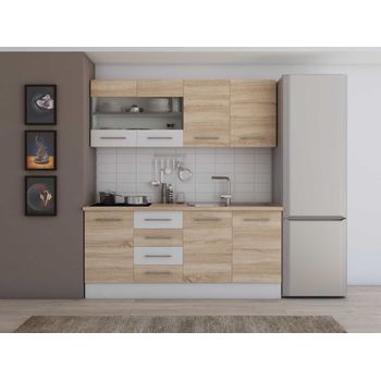 Set mobila bucatarie alfa - 180 cm, culoare sonoma / alb