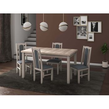 Set masa living Modena1 S cu 4 scaune Boss7 S11, sonoma, extensibila 140/180 cm, lemn masiv/stofa/pal