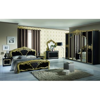 Dormitor Eva Nero, negru/auriu, pat 160×200 cm, dulap cu 6 usi, comoda, 2 noptiere elefant.ro imagine 2022